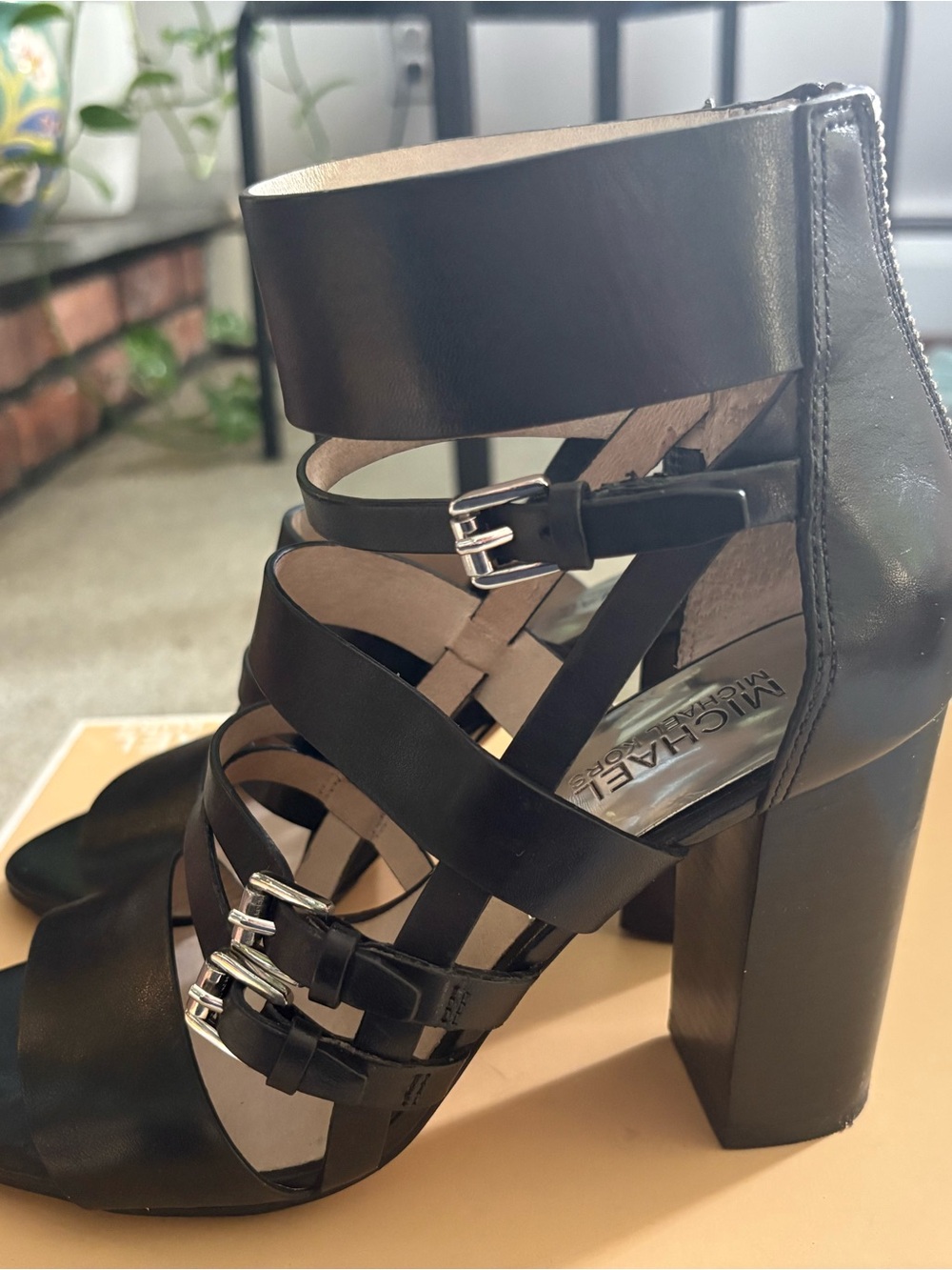 Michael Kors Black Multi-Strap Block Heel Sandals